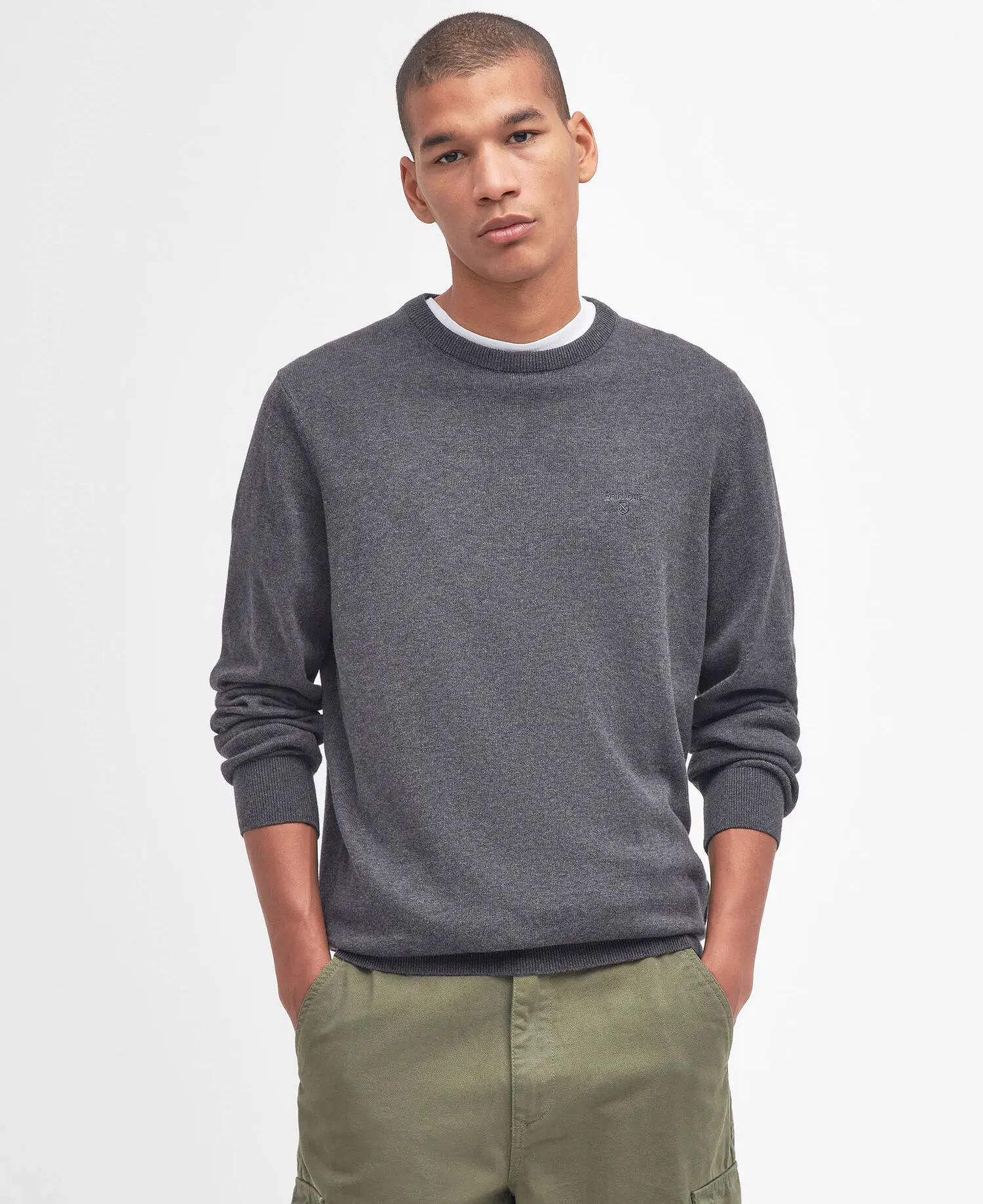 Barbour Maglione Girocollo in Cotone Pima Charcoal (6)