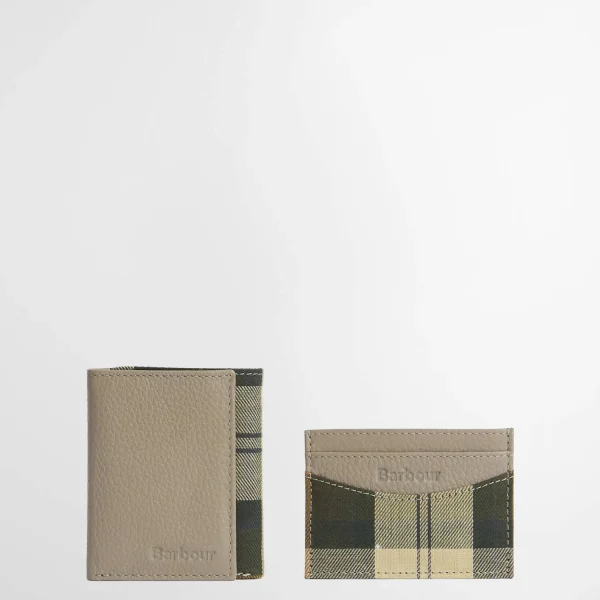 Barbour Set Regalo Con Portafoglio Trifold E Portacarte in Pelle Cresswell (1)